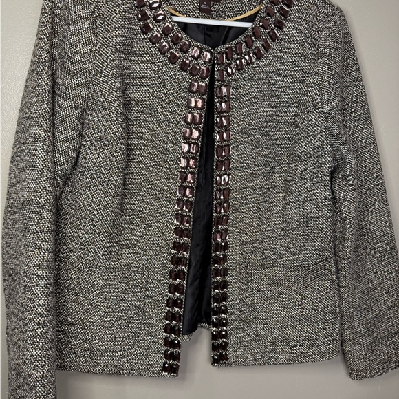 Dana Buchman Brown and Black Blazer with Embellished Trim - Picture 1 of 7